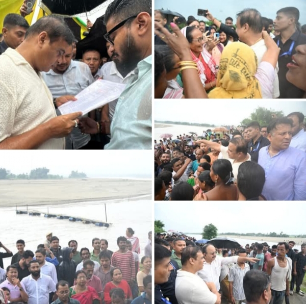 Himanta Biswa Sarma during Lakhimpur flood visit.