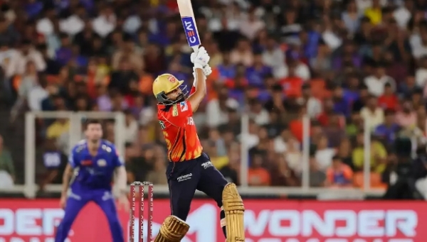 Punjab captain Shreyas Iyer playing a shot.