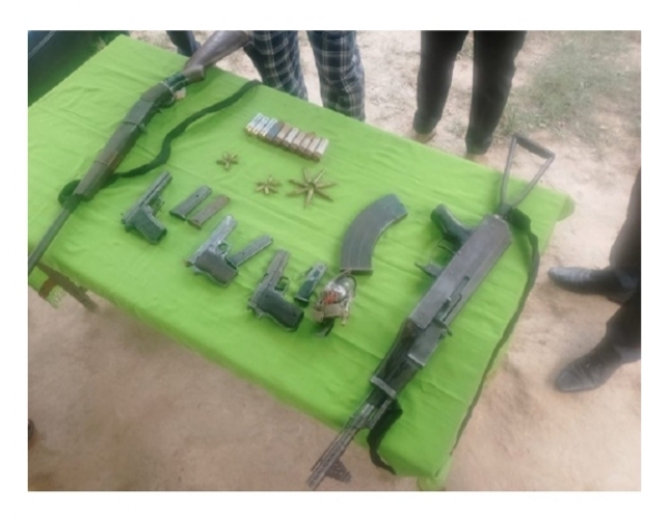 Image of the arms surrendered by 10 members of newly formed militant group DHDU. Image of the arms surrendered by 10 members of newly formed militant group DHDU.