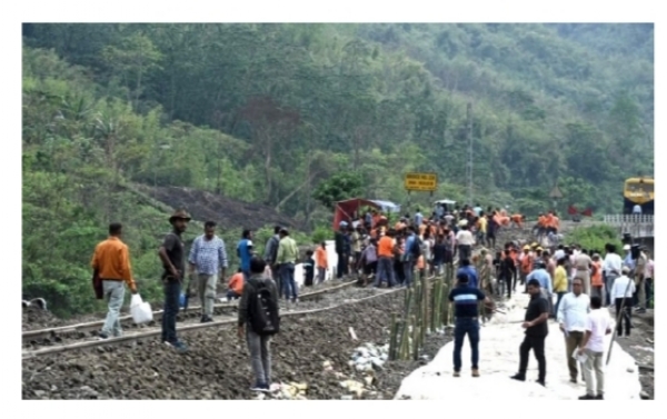 Railway track affected by landslide.