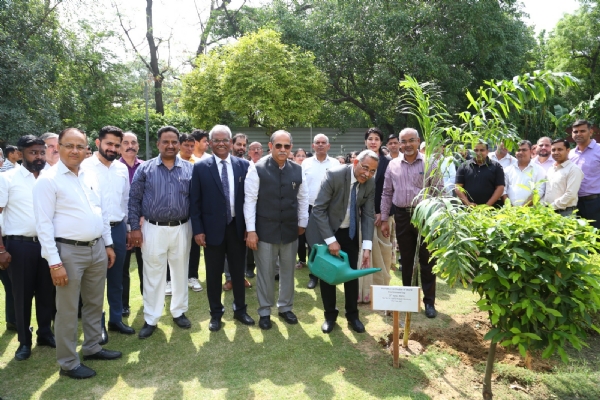 Chairman Justice Prakash Srivastava planting saplings in the NGT campus.
