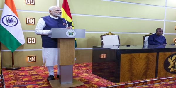 PM Modi holds delegation-level meeting with President Mahama at Jubilee House in Accra