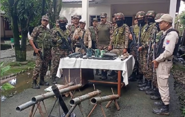 Image of the weapons and explosives recovered in Manipur.