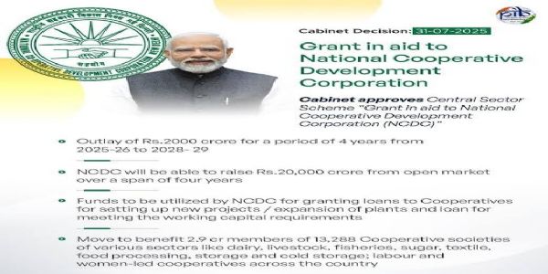 Cabinet approves Rs.2000 crore aid for National Cooperative Development Corporation scheme