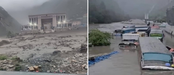 The bridge connecting Nepal and China was washed away by floods.