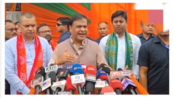 Assam CM Dr Himanta Biswa Sarma addressing media in Chirang on Monday.
