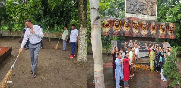 Image related to the cleanliness drive and BJP’s Bharalumukh Mandal paying tribute to martyrs at Tarun Ram Phukan Park.