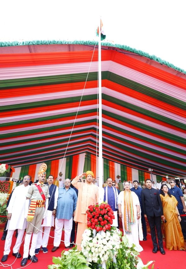 Uttar Pradesh Chief Minister Yogi Adityanath raised the flag twice on Friday