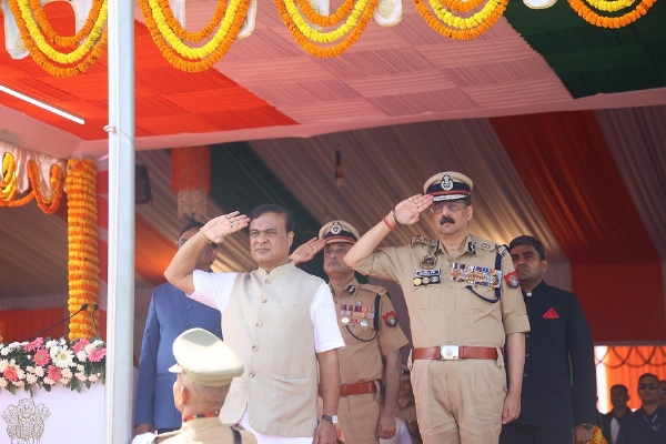 Assam CM Dr Himanta Biswa Sarma with DGP during indipendence day celebration.