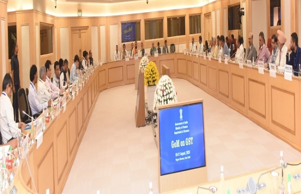 The Finance Minister and others addressing the meeting of Groups of Ministers of States.