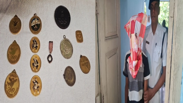The recovered medals and an accused