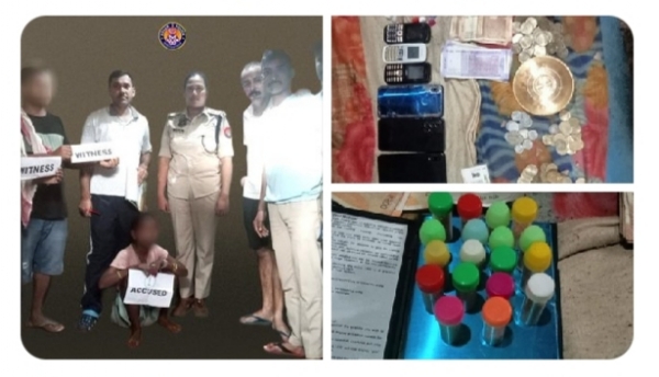 Image of the arrested accused with seized heroin in Guwahati.