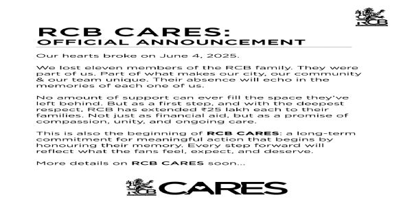Bengaluru stampede : RCB Announces Rs 25 Lakh Compensation for Families of Deceased