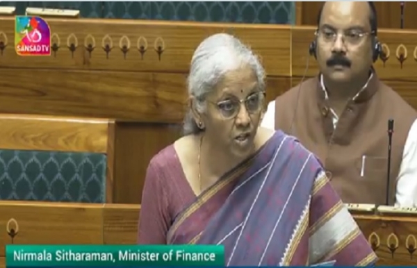 Nirmala Sitharaman presenting the Manipur GST Amendment Bill 2025 in the Lok Sabha.