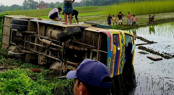 The overturned bus