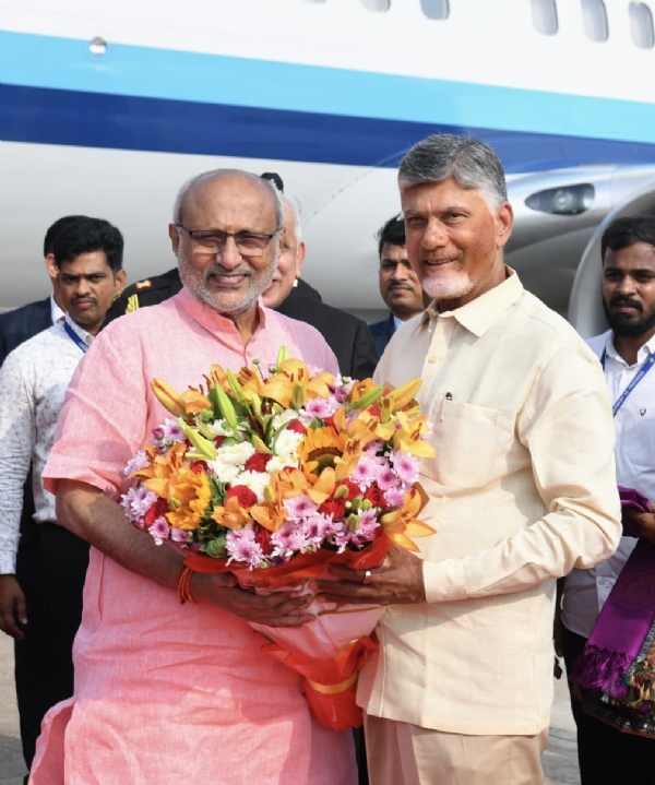 Vice President C P Radhakrishnan Arrives in Vijayawada for Dasara Festivities