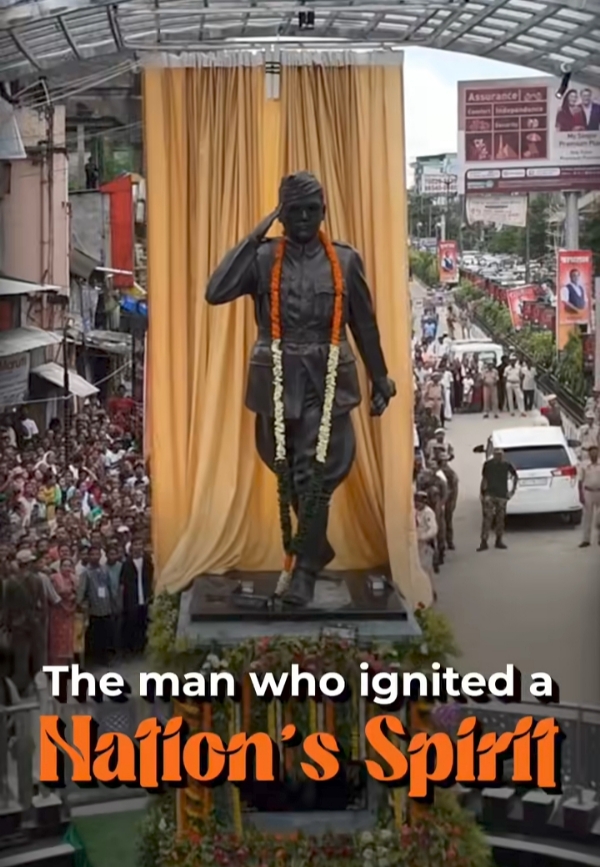 CM Dr Himanta Biswa Sarma honouring Netaji Subhas Chandra Bose with grand statue installation in Silchar.