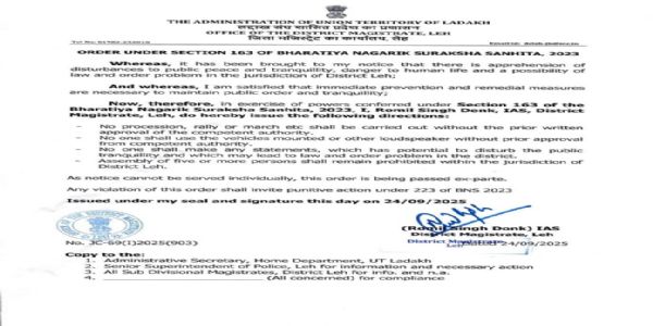 Restrictions Imposed In Leh To Maintain Peace