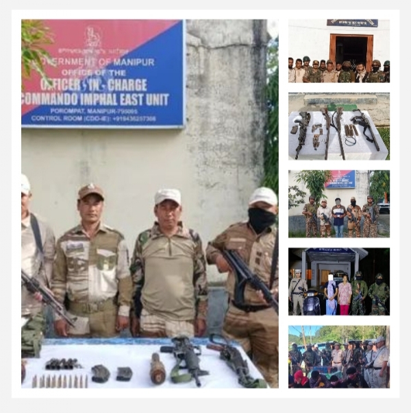 Images related to the Massive Recoveries of Arms, Explosives and Narcotics in Manipur, and rebels Held.