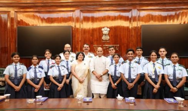 Raksha Mantri interacts with students of Navy Children School, Delhi as part of its Diamond Jubilee celebrations