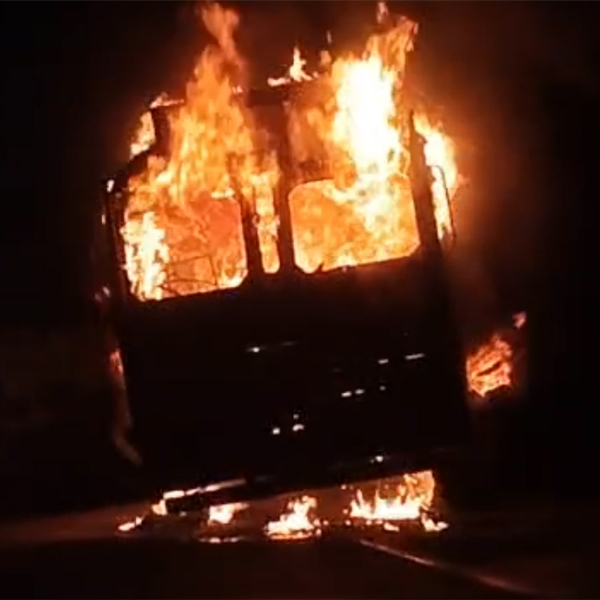 A burning lorry A burning lorry