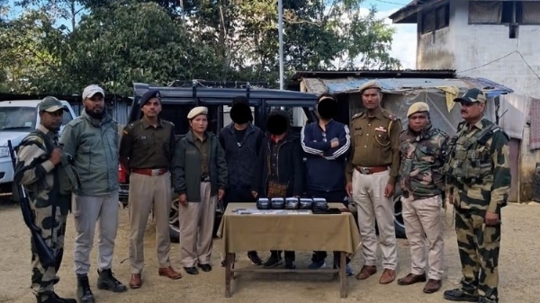 Image of the Three Arrested peddlers With huge cache of Yaba Tablets in Manipur.