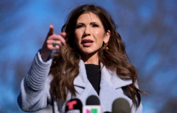 Homeland Security Secretary Kristi Noem speaks with reporters at the White House on Thursday in Washington.