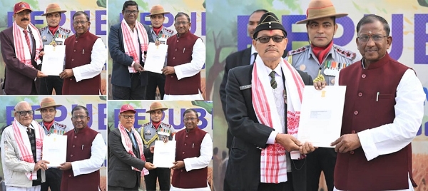Assam Governor Lakshman Prasad Acharya Felicitating Armed Forces Veterans on Republic Day.
