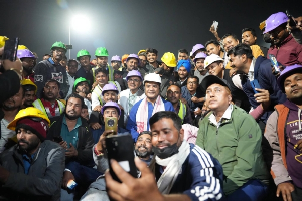 Chief Minister Dr Himanta Biswa Sarma inspecting the ongoing construction work of flyover.