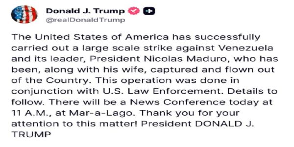 US Claims Military Raid Captures Venezuela