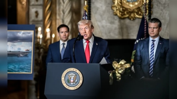 US President Donald Trump, alongside (L/R) Deputy Chief of Staff Stephen Miller, Secretary of State Marco Rubio, and US Secretary of Defense Pete Hegseth, speaks to the press following US military actions in Venezuela, at his Mar-a-Lago residence in Palm Beach, Florida, on January 3, 2026. President Trump said Saturday that US forces had captured Venezuelan leader Nicolas Maduro after launching a large scale strike on the South American country US President Donald Trump, alongside (L/R) Deputy Chief of Staff Stephen Miller, Secretary of State Marco Rubio, and US Secretary of Defense Pete Hegseth, speaks to the press following US military actions in Venezuela, at his Mar-a-Lago residence in Palm Beach, Florida, on January 3, 2026. President Trump said Saturday that US forces had captured Venezuelan leader Nicolas Maduro after launching a large scale strike on the South American country
