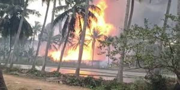 Gas leak at ONGC oil well triggers massive fire in Andhra Pradesh’s Konaseema district