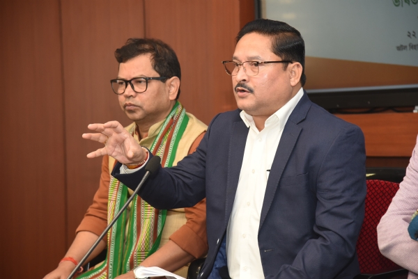 Assam state BJP President Dilip Saikia addressing press meet in Atal Bihari Vajpayee Bhawan on Wednesday. Assam state BJP President Dilip Saikia addressing press meet in Atal Bihari Vajpayee Bhawan on Wednesday.