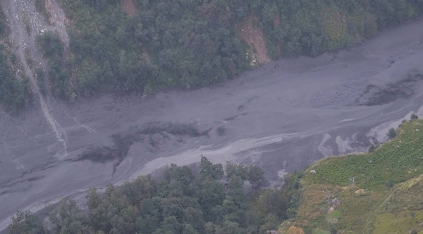 Floodwaters from Budhi Gandaki River