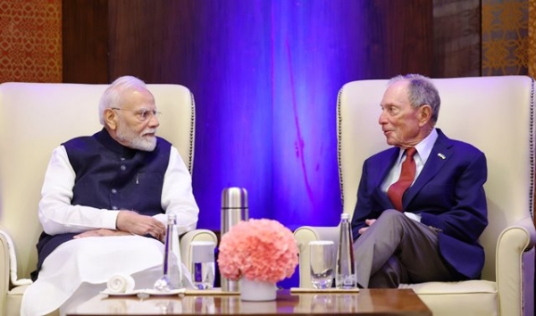 Prime Minister Narendra Modi meets Bloomberg founder Michael Bloomberg in New Delhi on Tuesday.