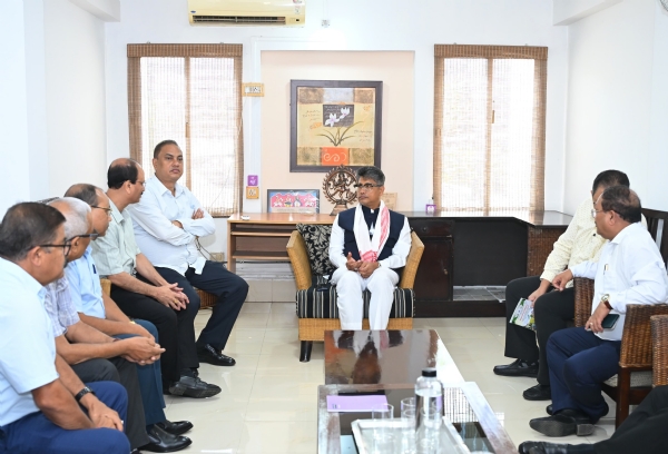 Assam Agriculture and Irrigation Minister Pijush Hazarika on Wednesday holding a meeting.