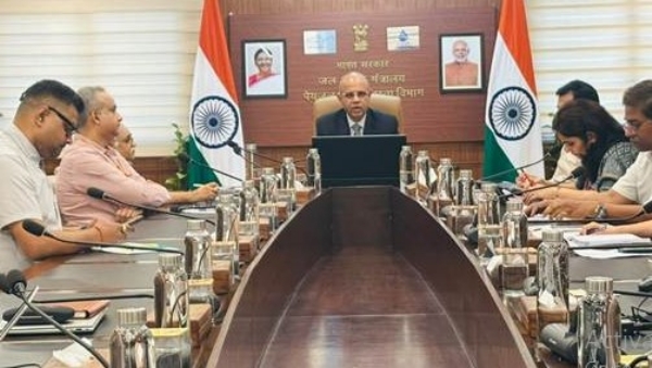 Officials attend a virtual conference in New Delhi on Wednesday to discuss coordination between the Jal Jeevan Mission 2.0 and the Viksit Gram Employment and Livelihood Guarantee Programme.