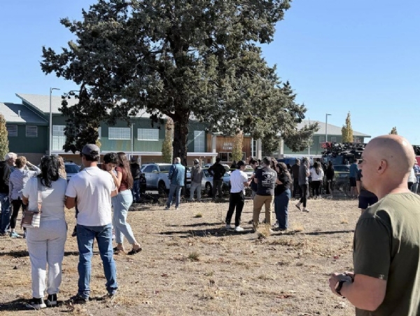 The scene outside Silver Rail Elementary School in Bend, Oregon, on Thursday following a shooting incident.