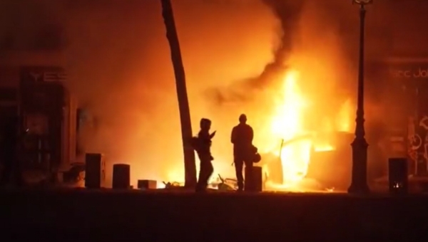 A fire was set at the City Hall in Limoges, central France. Screen grab from a social media video.