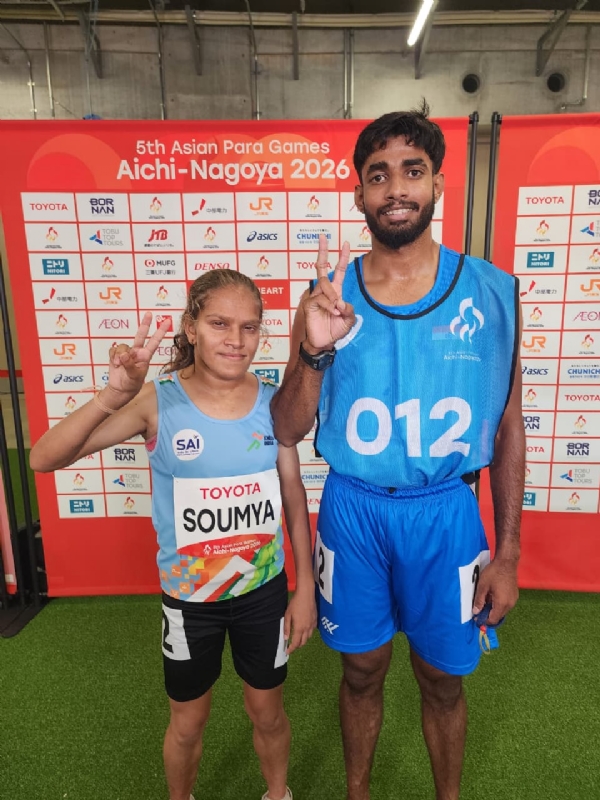 Soumya poses for a photograph with her guide, Bharat Kumar. Soumya poses for a photograph with her guide, Bharat Kumar.