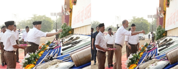 On the occasion of Vijayadashami in Nagpur, RSS Sarsanghchalak Dr. Mohan Bhagwat performed Shakti Pujan