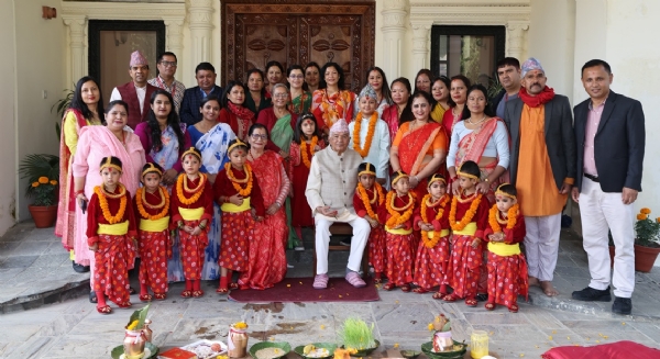 Nepal President Performs Ritual Worship of Nine Young Girls at Shital Niwas on Navratri