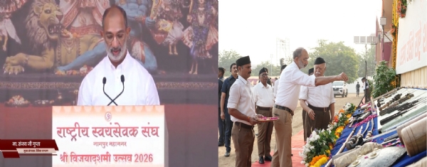 Nagpur: Sanjay Gupta, Editor-in-Chief of the Dainik Jagran Group, delivering an address at the RSS Vijayadashami event