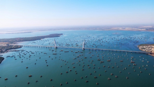 Sudarshan Setu bridge connecting Okha and Bet Dwarka across the Arabian Sea in Gujarat.
