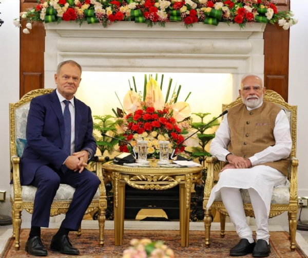 Prime Minister Narendra Modi with Polish Prime Minister Donald Tusk.