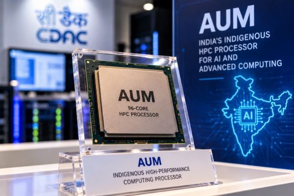 Image for illustrative purposes only. This is an AI-generated representation of the AUM processor, not an actual photograph of the processor.