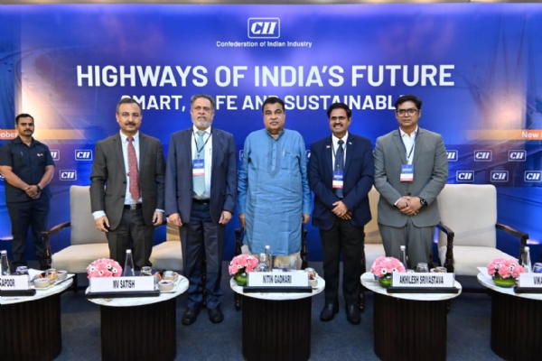 Union Minister for Road Transport and Highways Nitin Gadkari (centre) at the CII National Highways Summit in New Delhi on Tuesday.