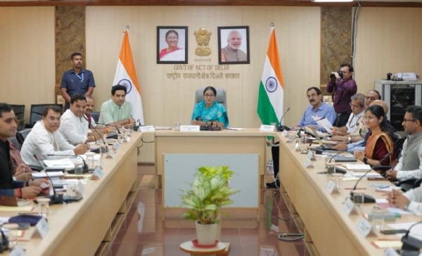 Delhi Chief Minister Rekha Gupta chairs a review meeting on preparations for Chhath Puja at the Delhi Secretariat on Tuesday.