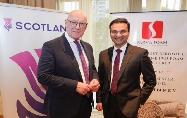 Scotland’s First Minister John Swinney and Surfoam Industries Ltd. CMD Kunal Giani (from left to right).