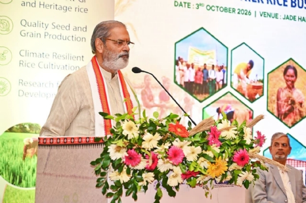 Deputy Chief Minister and Agriculture, Farmers’ Empowerment and Energy Minister Kanak Vardhan Singh Deo in the Odisha Healthier Rice Business Summit 2026
